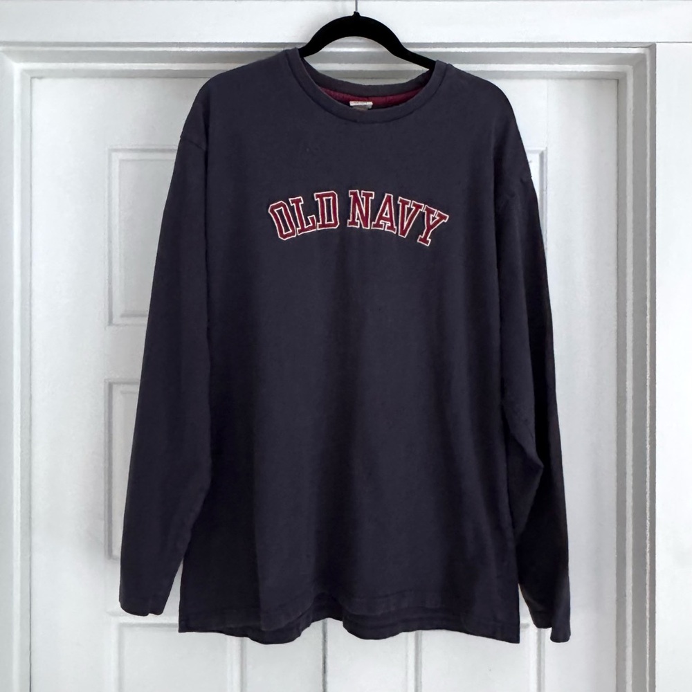 Old Navy Vintage Long Sleeve Embroidered Blue Sun Faded T-Shirt, XXL